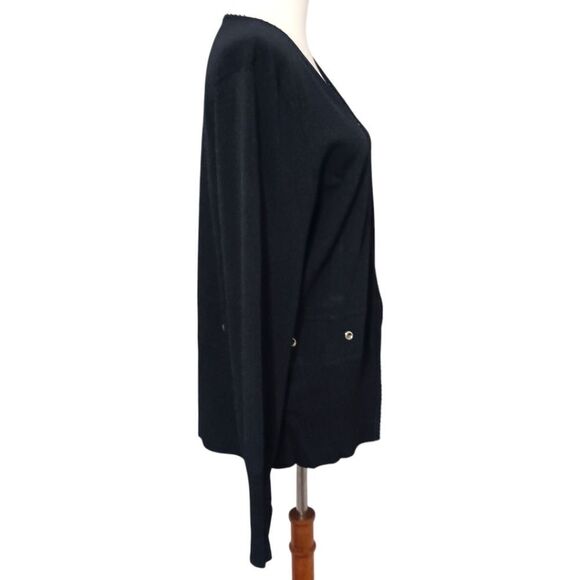 Carducci Cardigan XL Sweater Black Rib Knit Long Sleeve Beaded Neckline Grommets - Picture 2 of 16